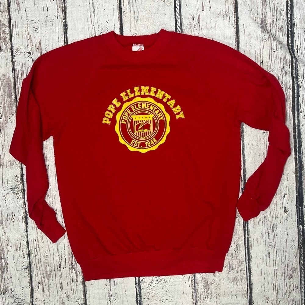 Vintage Pope Elementary Red Jerzees Crewneck Pullover Jumper Sweatshirt